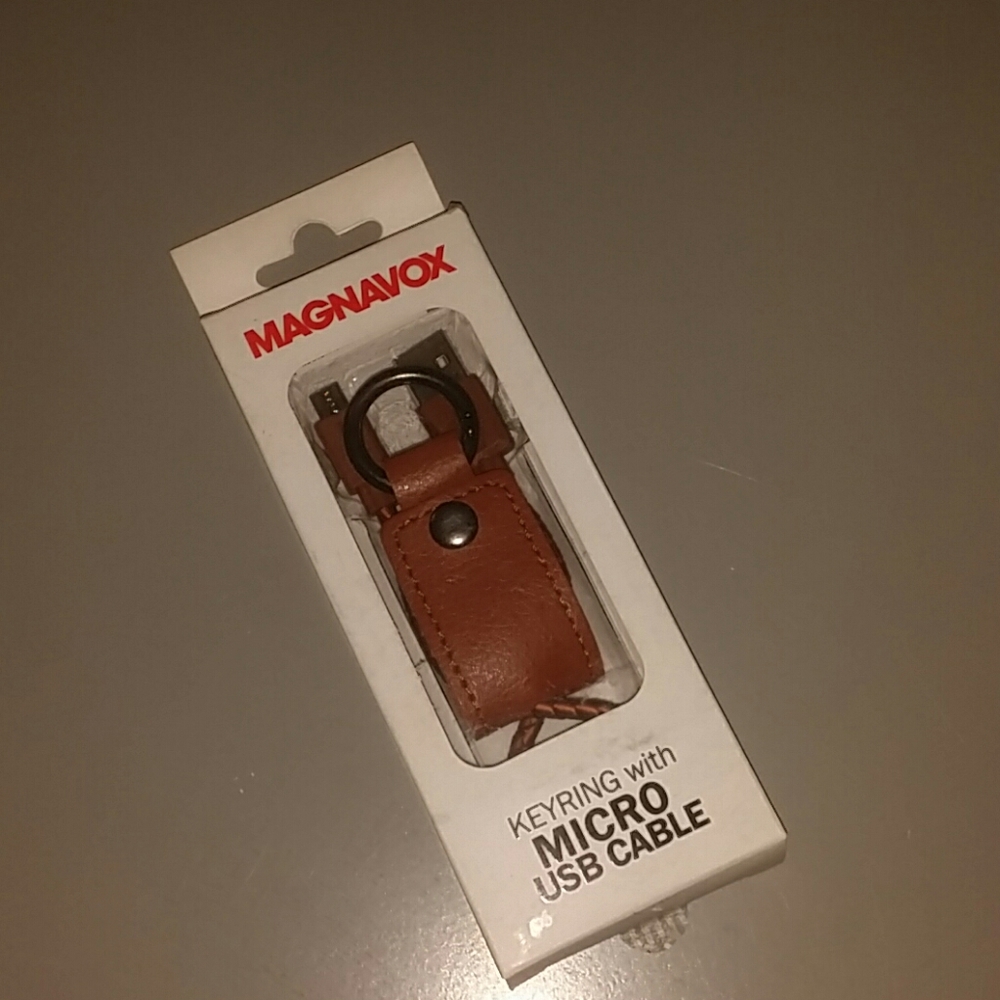 New Magnavox Brown Keyring Micro USB Cable